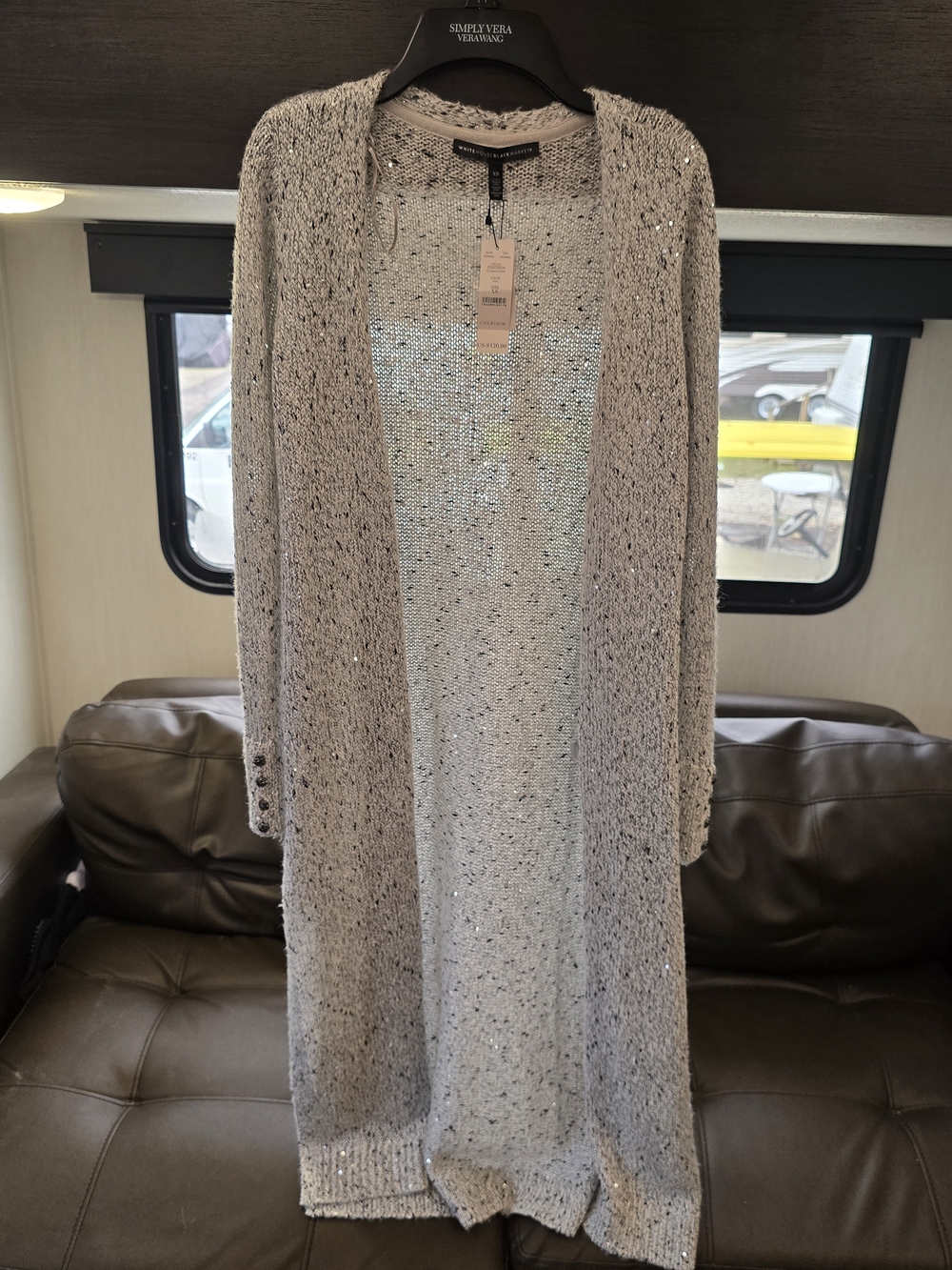 White House Black Market Silver Sparkle Knit Cardigan